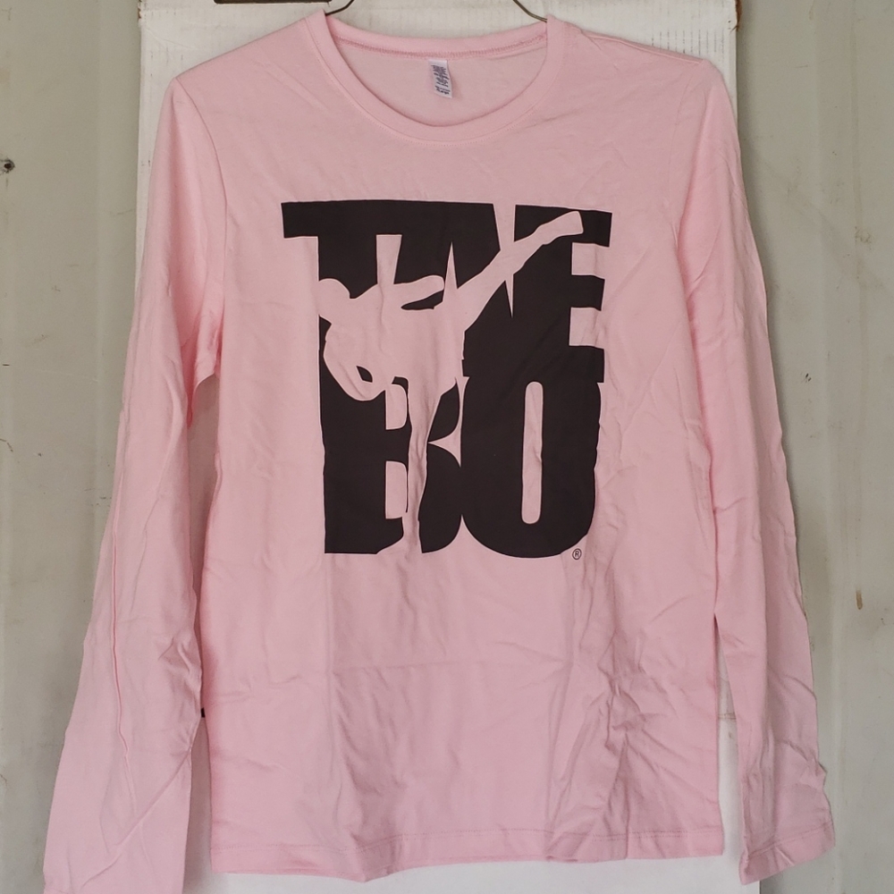 Pink Tae Bo Impact Kicking Man Text L/S shirt